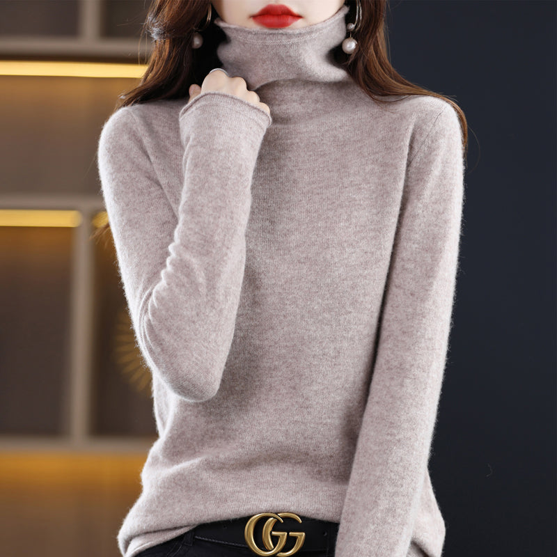 Pull col roulé femme en laine, chaud et élégant pour l'hiver.