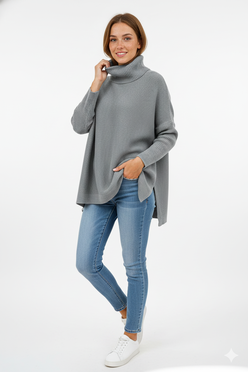 Pull col roulé femme Gracie oversize, doux et élégant. Parfait pour l'hiver et l'automne, confortable et chaud.