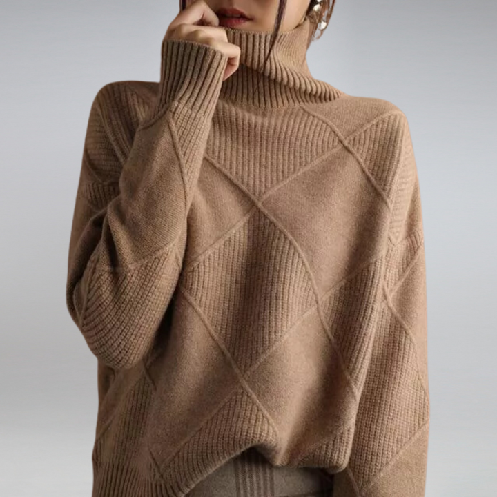 Pull col roulé femme élégant, doux et chaud, parfait pour l'hiver et la mode féminine.