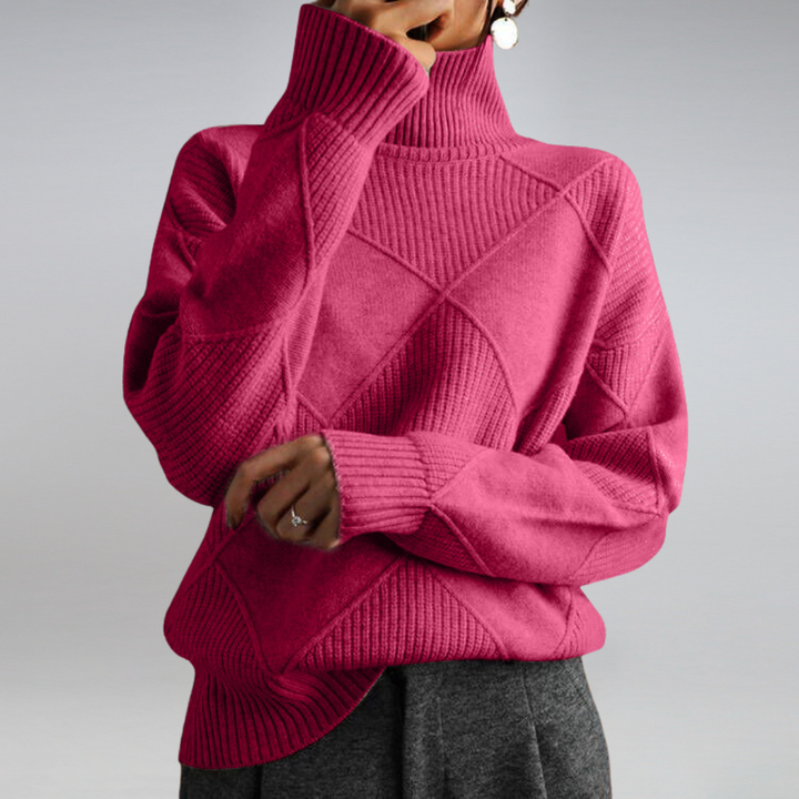 Pull femme en maille douce à col roulé, chandail chaud et stylé, essentiel pour l'hiver élégant.