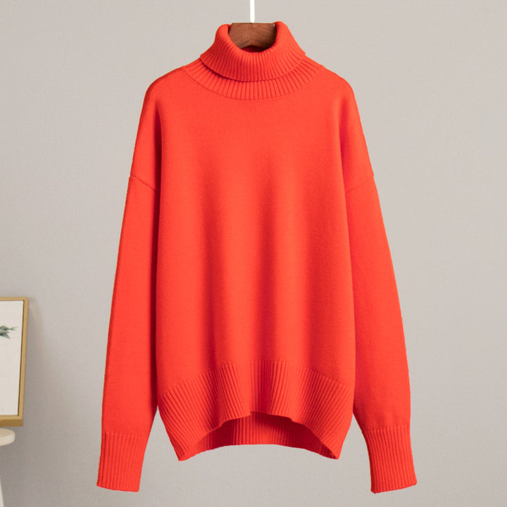 Luxueux pull femme à col roulé, matière douce, élégance intemporelle pour mode hiver.