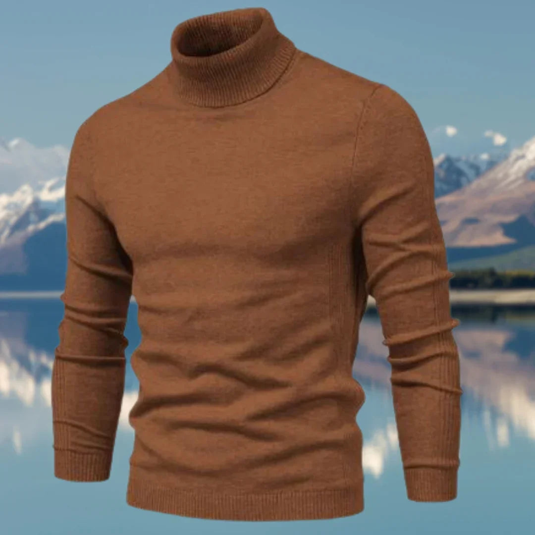 Pull homme col roulé confortable et élégant. Ajusté pour l'hiver, mode masculine classique et intemporelle.