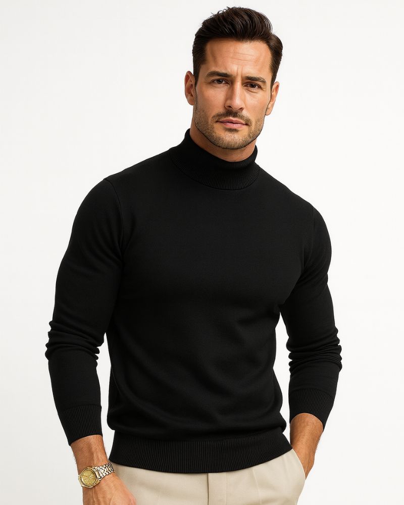 Pull col roulé homme Leonardo gris, style moderne et élégant, parfait pour l'hiver et un look chic décontracté.
