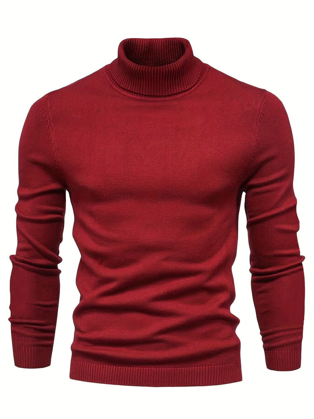 Homme portant pull col roulé bleu marine, coupe ajustée, texture tricot. Élégance décontractée et chaleur pour l'hiver.