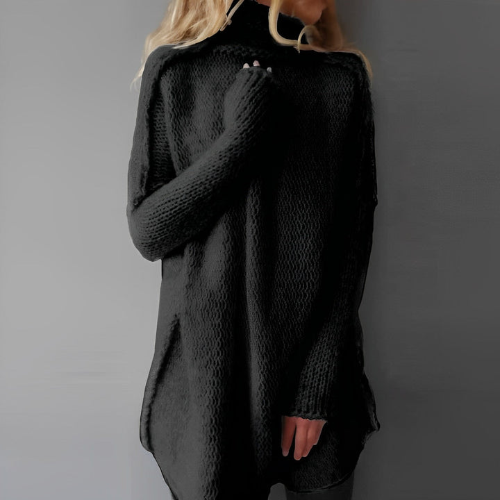 Pull femme col roulé élégant, manches longues. Pull long décontracté, idéal pour mode hiver et confort quotidien.