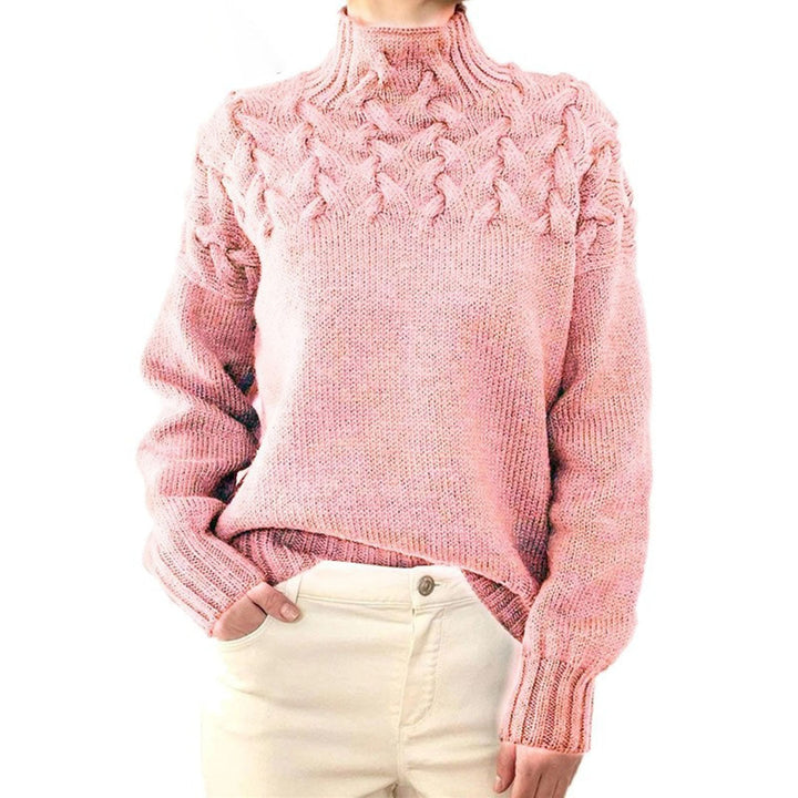 Pull col roulé femme, tricot chaud hiver. Modèle élégant et confortable.