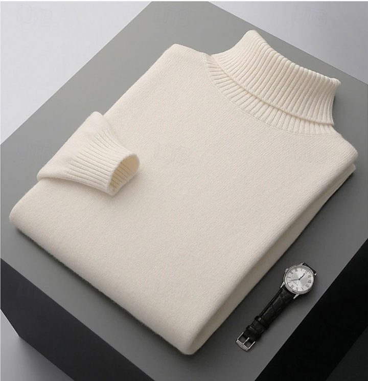 Pull col roulé homme, laine mérinos, coupe classique, chaud et confortable.