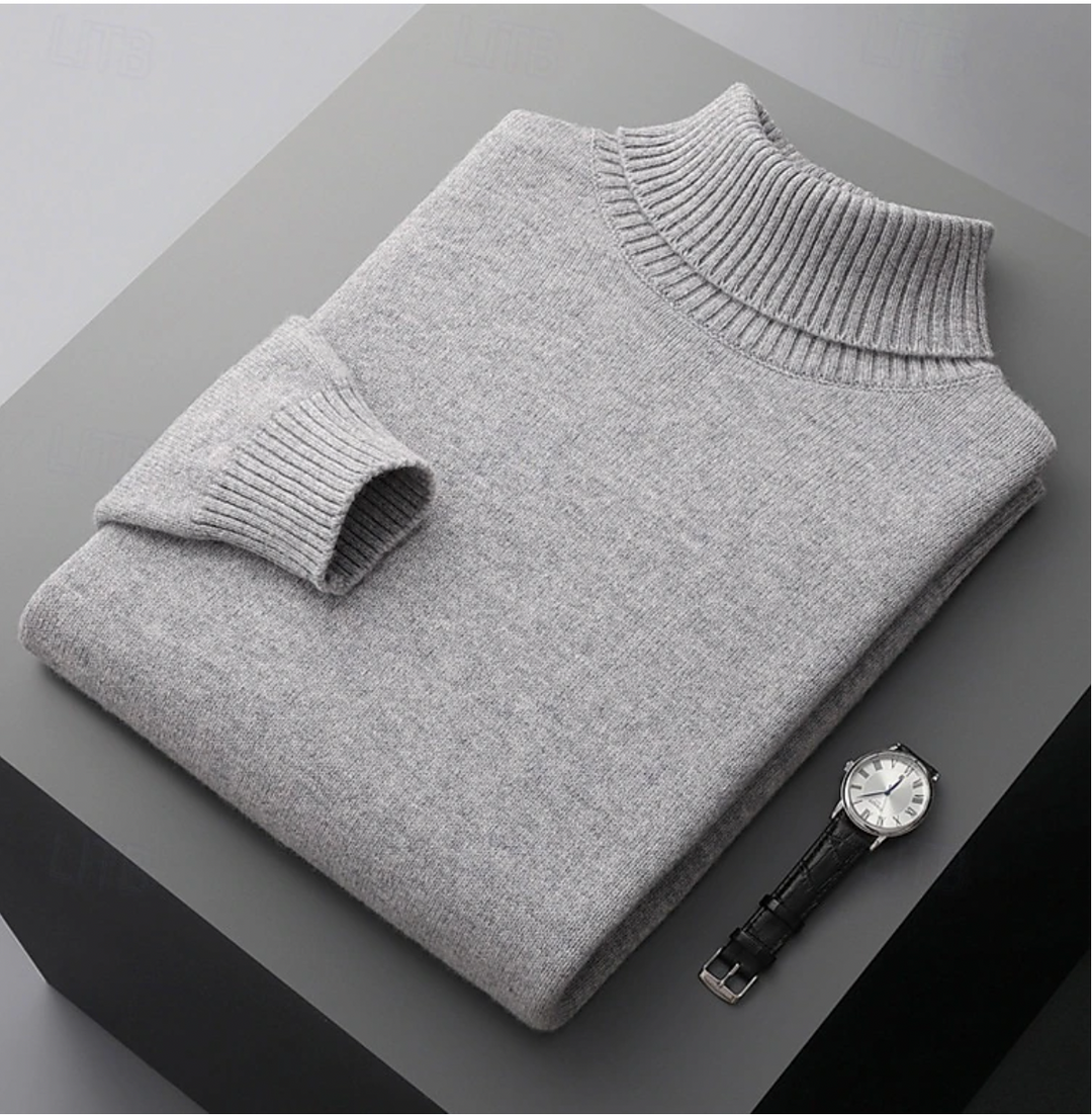Pull col roulé homme, laine mérinos, coupe classique, chaud et confortable.