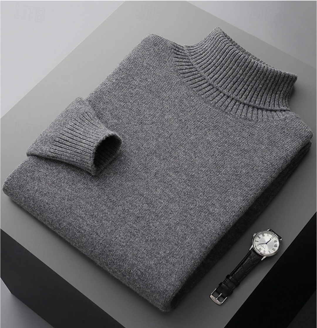 Pull col roulé homme, laine mérinos, coupe classique, chaud et confortable.
