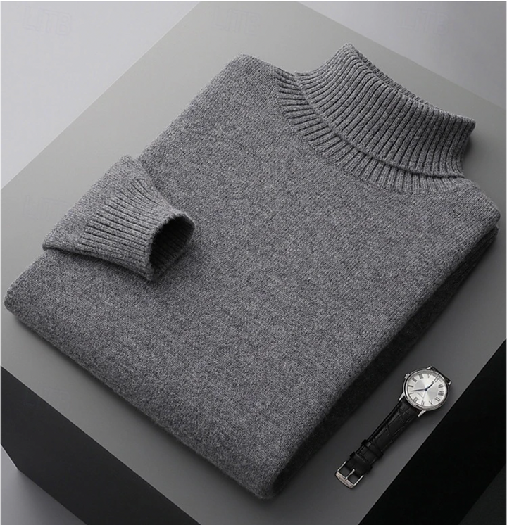 Pull col roulé homme, laine mérinos, coupe classique, chaud et confortable.