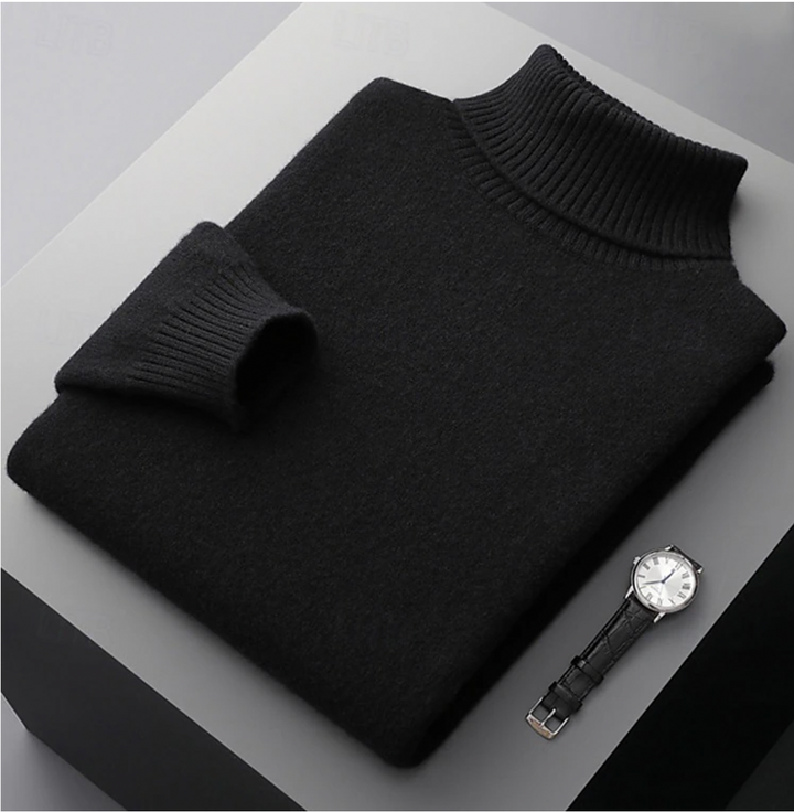 Pull col roulé homme, laine mérinos, coupe classique, chaud et confortable.