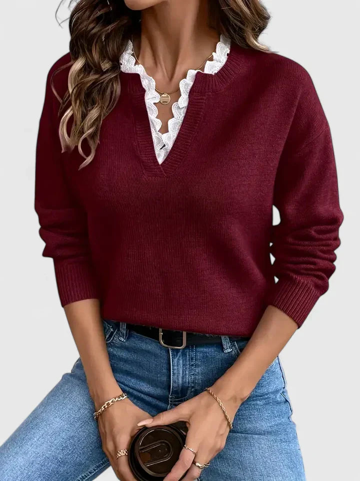 Haut femme confortable à col V et manches longues, essentiel pour l'hiver et l'automne. Style décontracté.