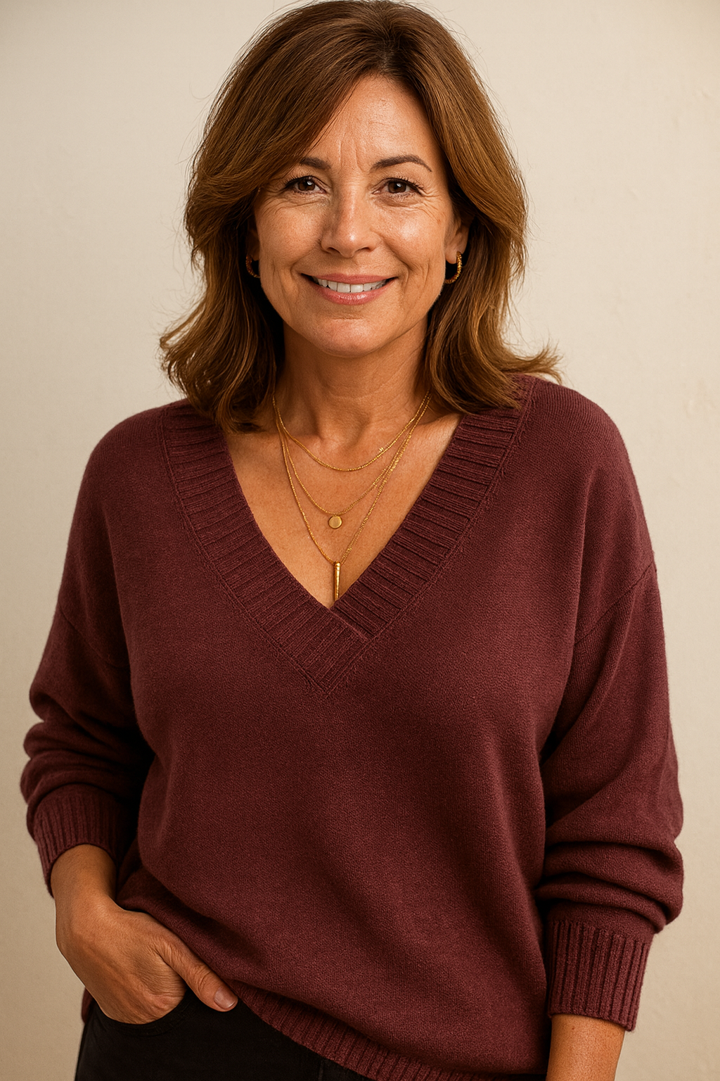 Pull col V classique pour femme, élégant, doux et chaud, parfait pour toute occasion chic.