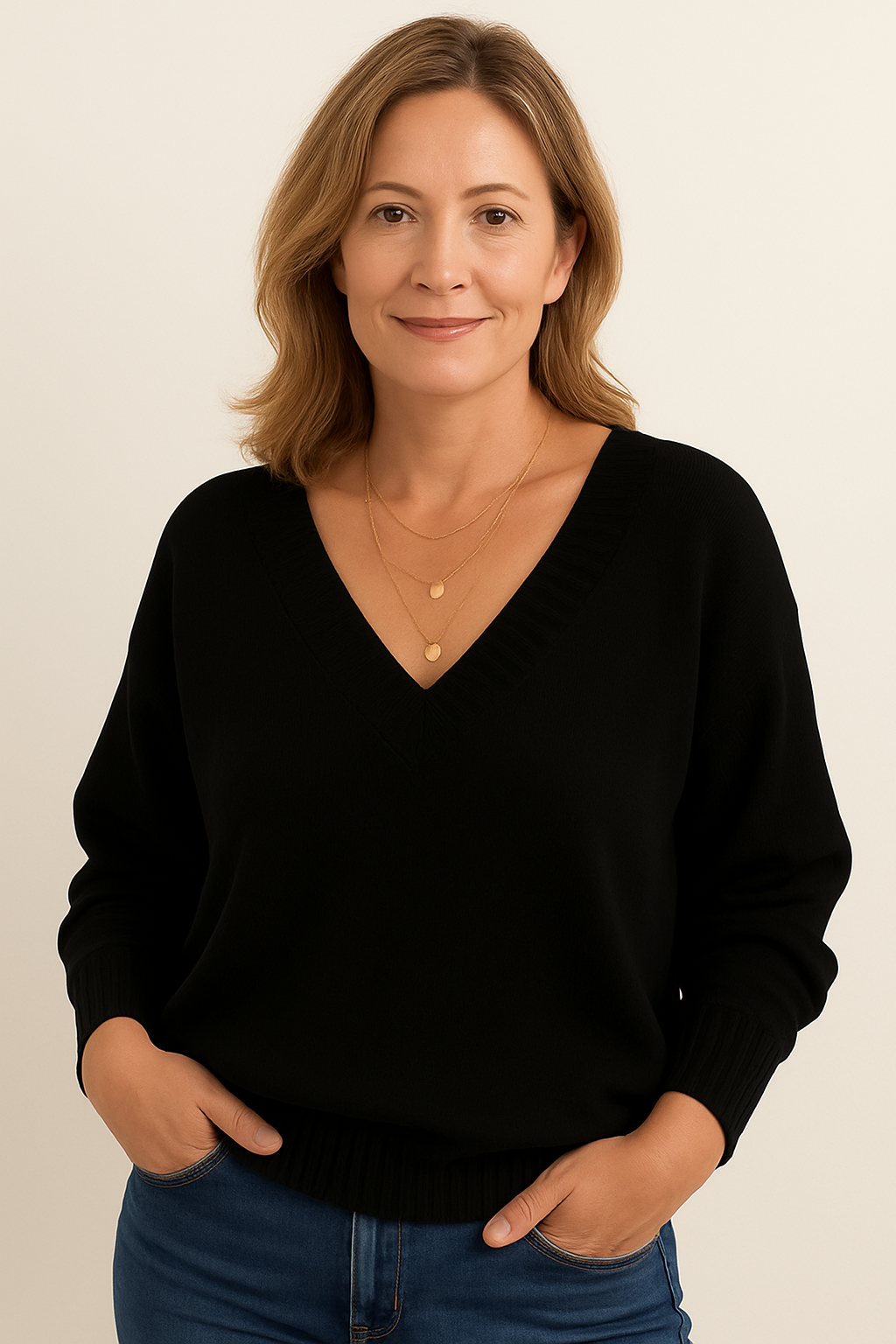 Pull col V femme classique et chic, confortable pour l'automne et l'hiver, doux au toucher.