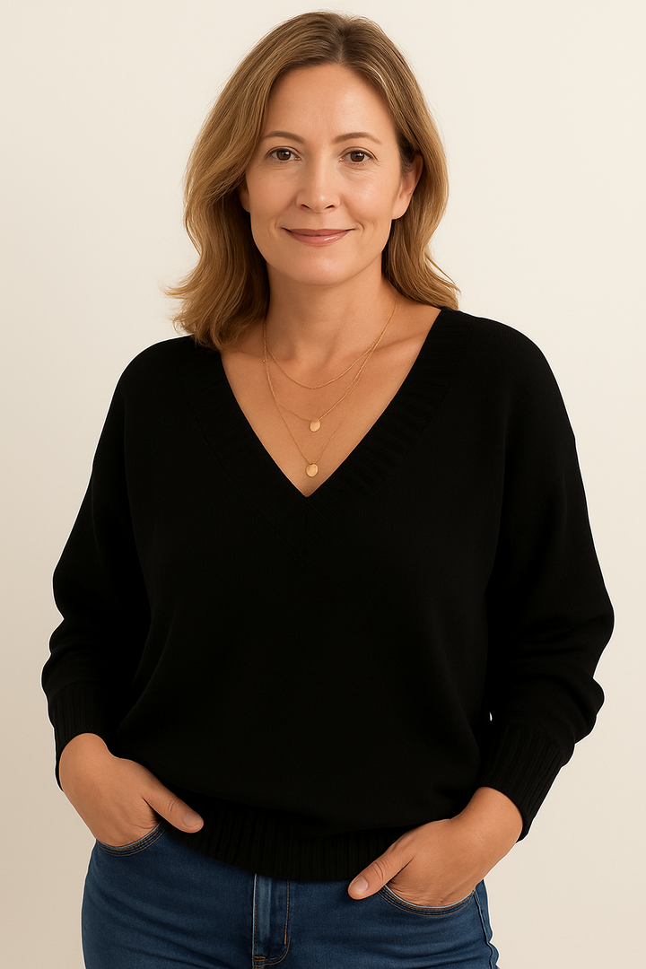 Pull col V femme classique et chic, confortable pour l'automne et l'hiver, doux au toucher.