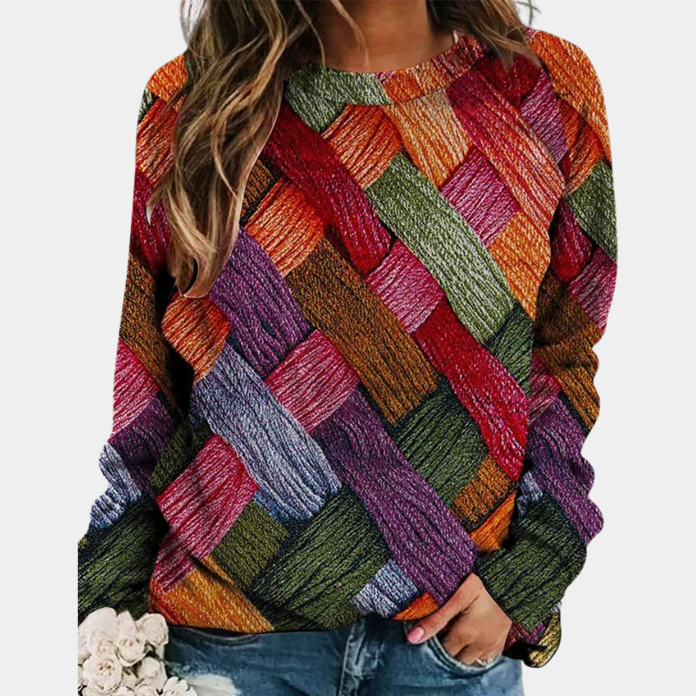 Pull coloré femme décontracté en tricot, parfait pour un style moderne et confortable au quotidien.