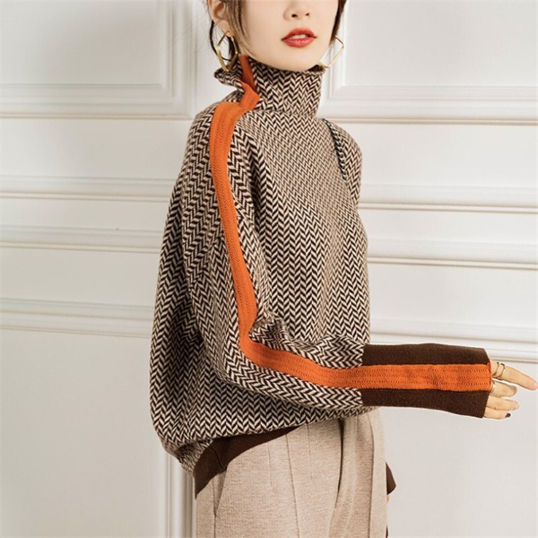 "Pull d'automne élégant pour femmes, col roulé, couleurs chaudes, doux et chaud, style chic et polyvalent."