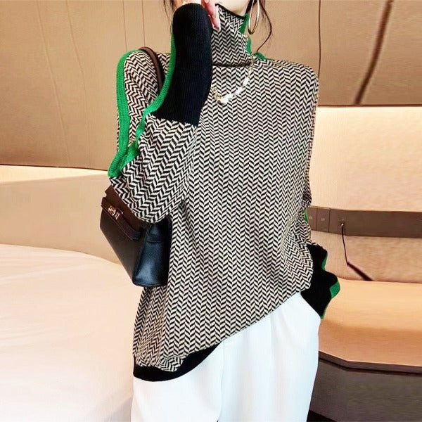 "Pull d'automne élégant pour femmes, col roulé, couleurs chaudes, doux et chaud, style chic et polyvalent."