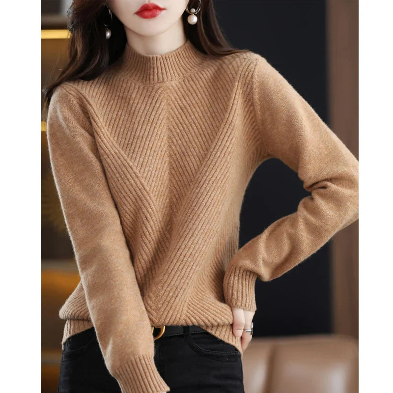 Pull élégant femme, coupe flatteuse, confort optimal.  Parfait printemps/automne.