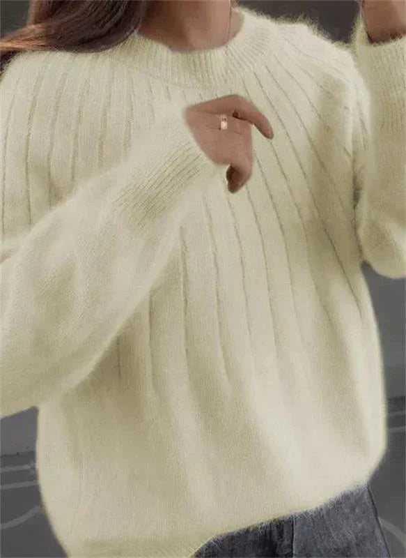 "Pull en cachemire Ania doux et élégant, manches longues, col rond, idéal pour l'automne-hiver."