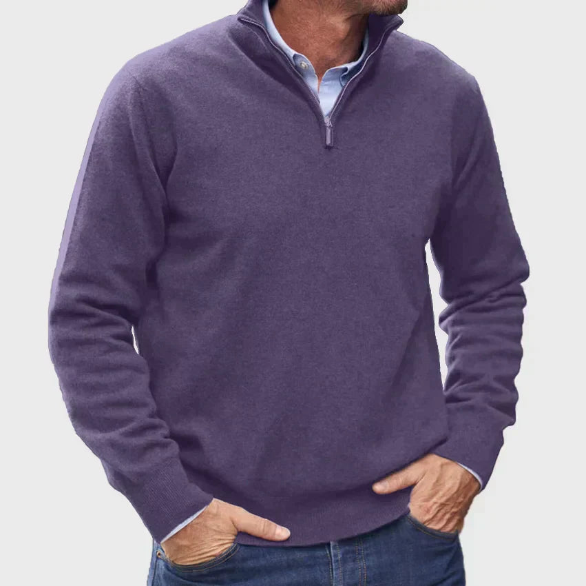 "Pull en cachemire italien avec zip, texture douce, moderne, polyvalent, élégant pour hommes, disponible en plusieurs couleur