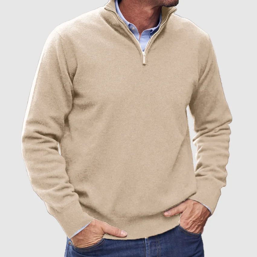 "Pull en cachemire italien avec zip, texture douce, moderne, polyvalent, élégant pour hommes, disponible en plusieurs couleur