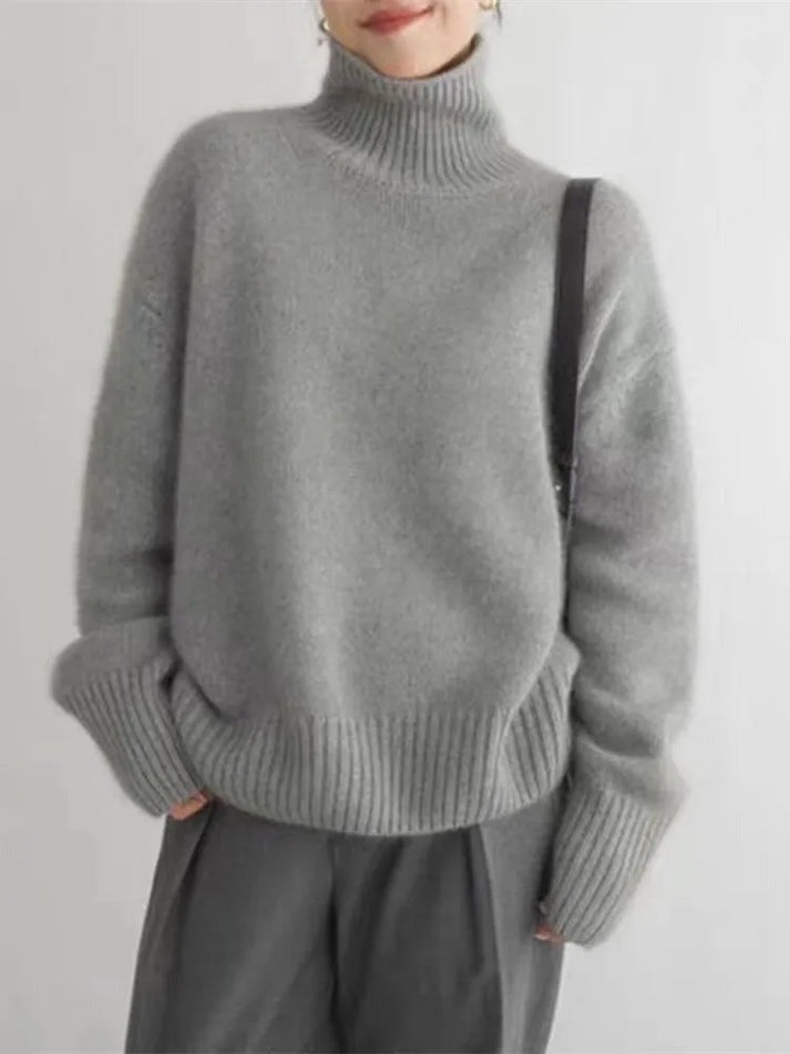 "Pull en cachemire Joline, col roulé élégant, couleur beige, parfait pour l'hiver, doux et sophistiqué"