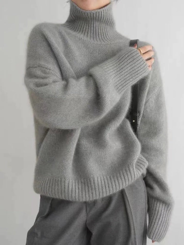"Pull en cachemire Joline, col roulé élégant, couleur beige, parfait pour l'hiver, doux et sophistiqué"