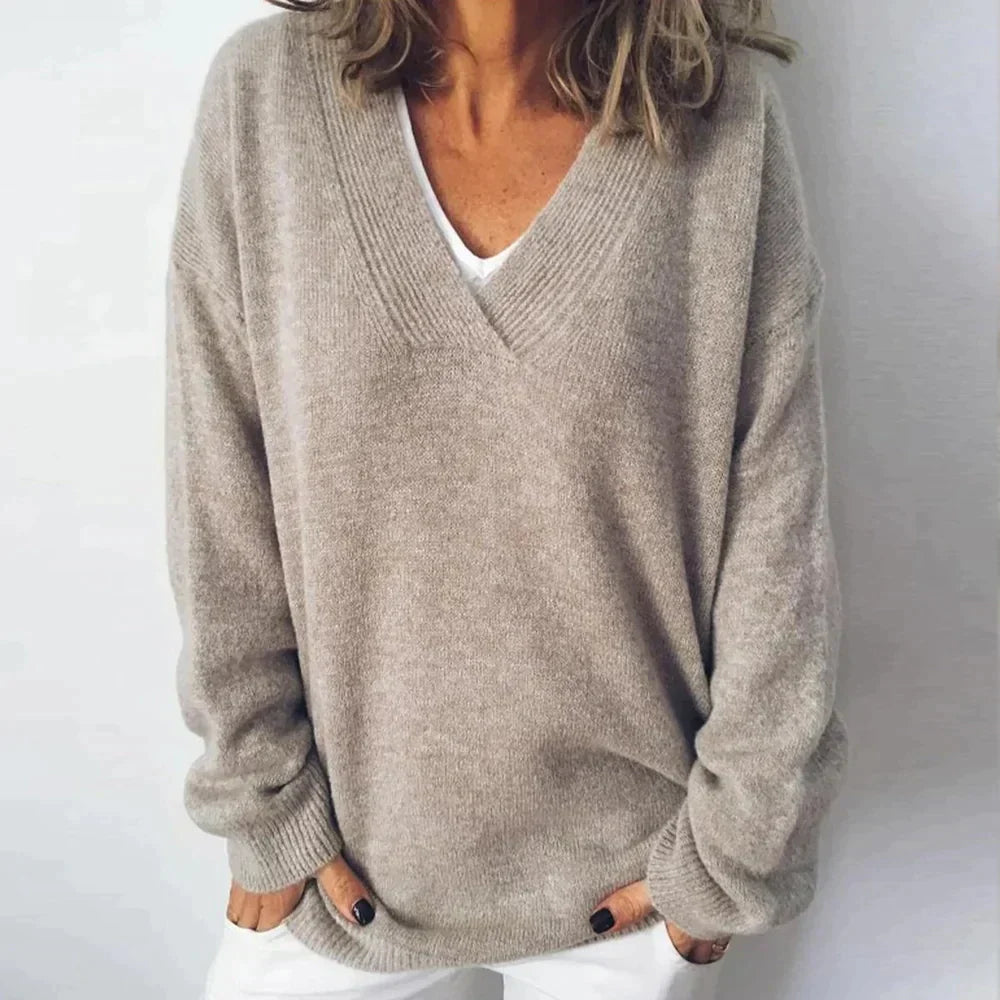"Pull en cachemire pour femme, élégant et chic, avec décolleté en V, doux et confortable, idéal pour toutes occasions."