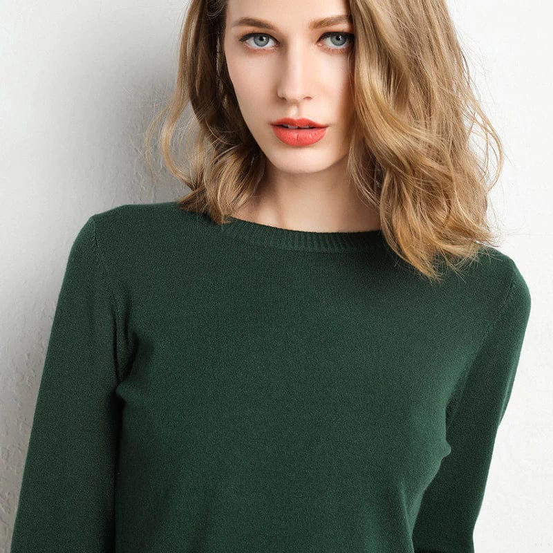 "Pull en cachemire pour femme noir, élégant, doux, col rond, manches longues, parfait pour l'automne et l'hiver."