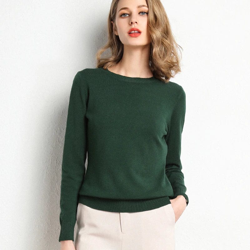 "Pull en cachemire pour femme noir, élégant, doux, col rond, manches longues, parfait pour l'automne et l'hiver."