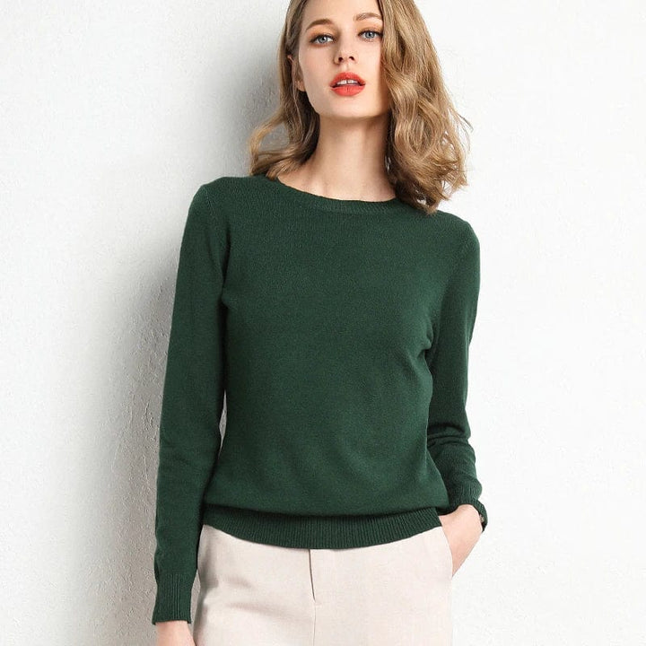 "Pull en cachemire pour femme noir, élégant, doux, col rond, manches longues, parfait pour l'automne et l'hiver."