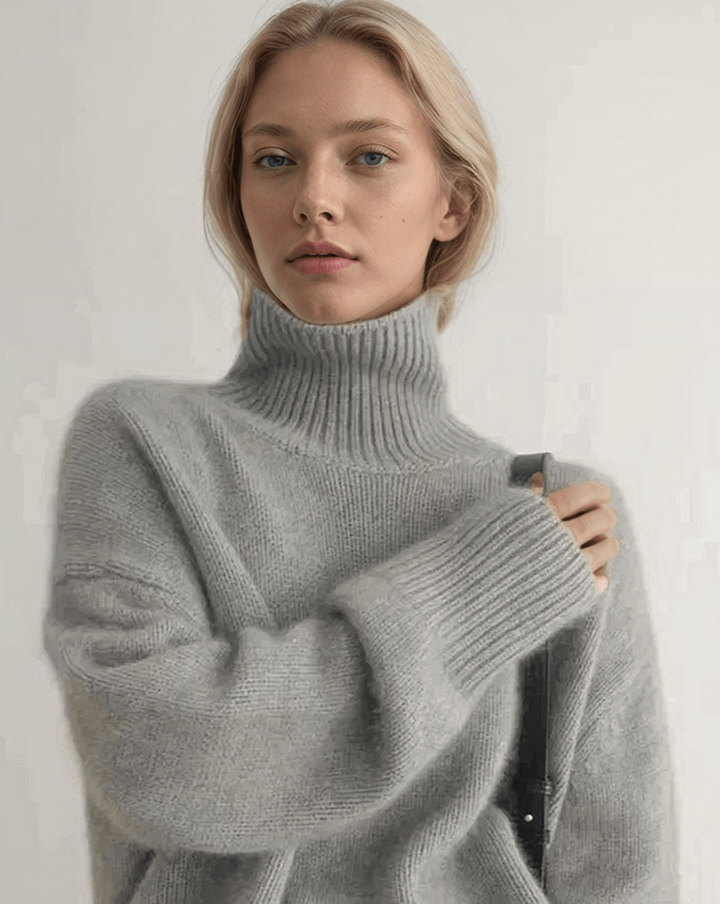 Pull femme à col roulé, doux et élégant, parfait pour l'hiver; couleur neutre, coupe moderne et polyvalente pour diverses ten