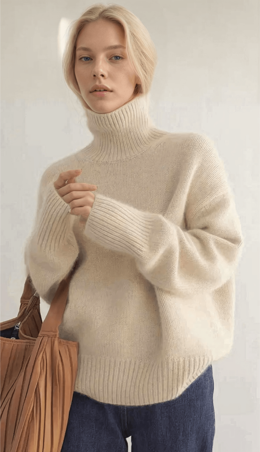 Pull femme à col roulé, doux et élégant, parfait pour l'hiver; couleur neutre, coupe moderne et polyvalente pour diverses ten