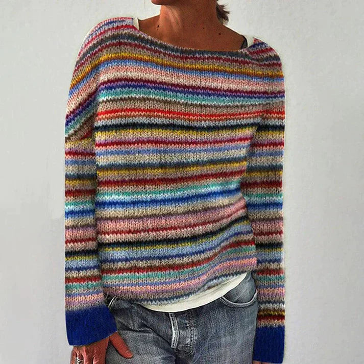 "Pull femme à rayures, maille douce, manches longues, style élégant et confortable pour toutes occasions"