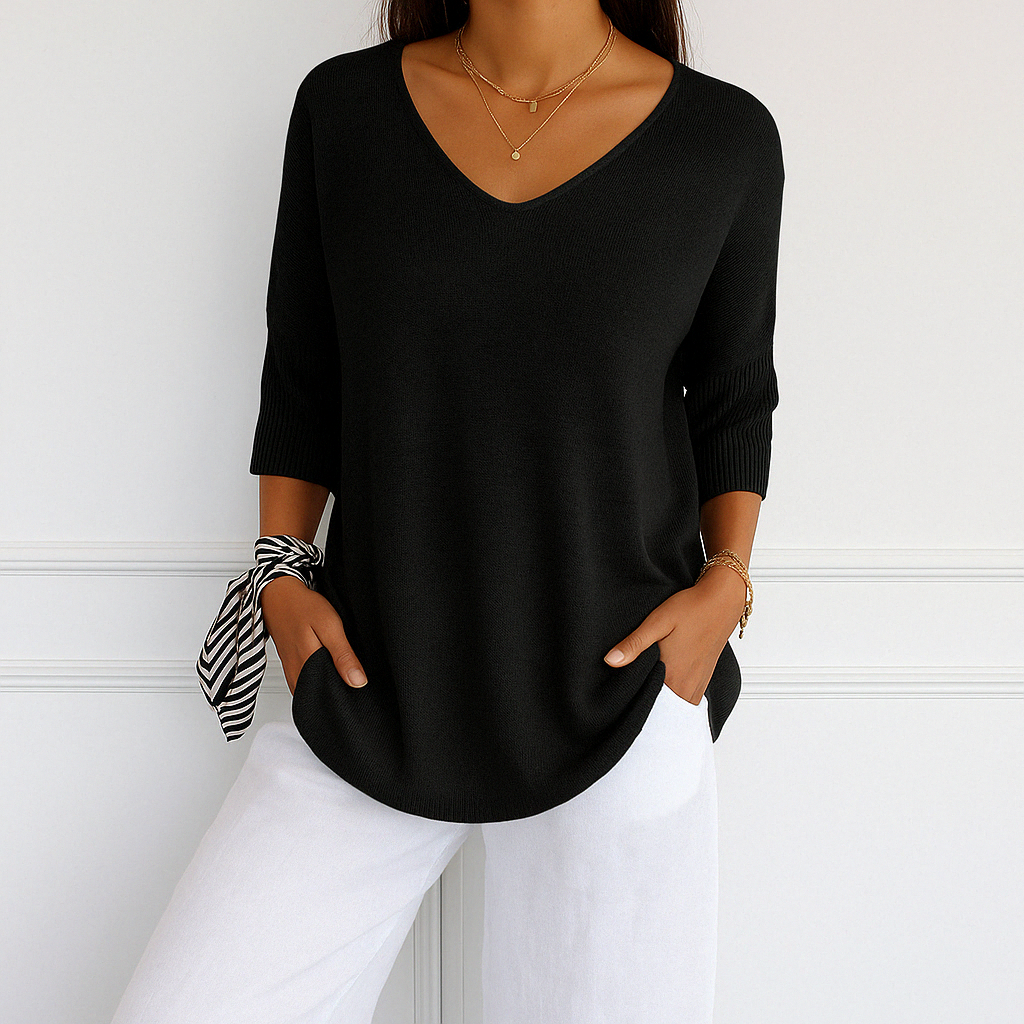 Pull femme col V, maille fine, doux et élégant.  Coupe fluide, confortable.  Parfait pour toutes les occasions.