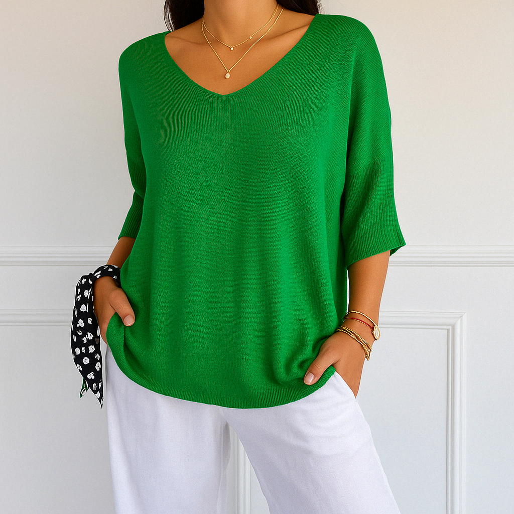 Pull femme col V, maille fine, doux et élégant.  Coupe fluide, confortable.  Parfait pour toutes les occasions.