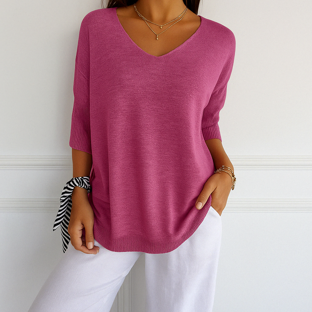 Pull femme col V, maille fine, doux et élégant.  Coupe fluide, confortable.  Parfait pour toutes les occasions.