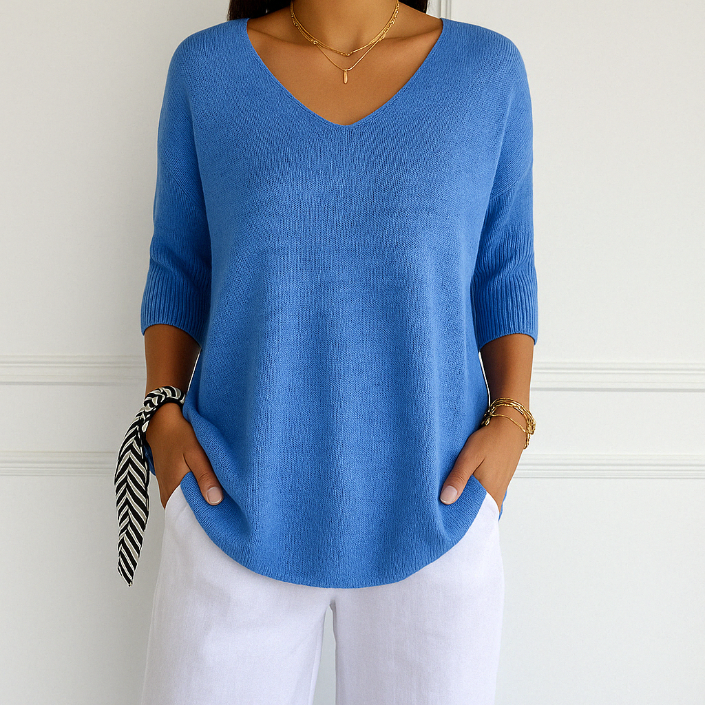 Pull femme col V, maille fine, doux et élégant.  Coupe fluide, confortable.  Parfait pour toutes les occasions.
