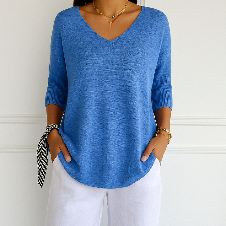 Pull femme col V, maille fine, doux et élégant.  Coupe fluide, confortable.  Parfait pour toutes les occasions.
