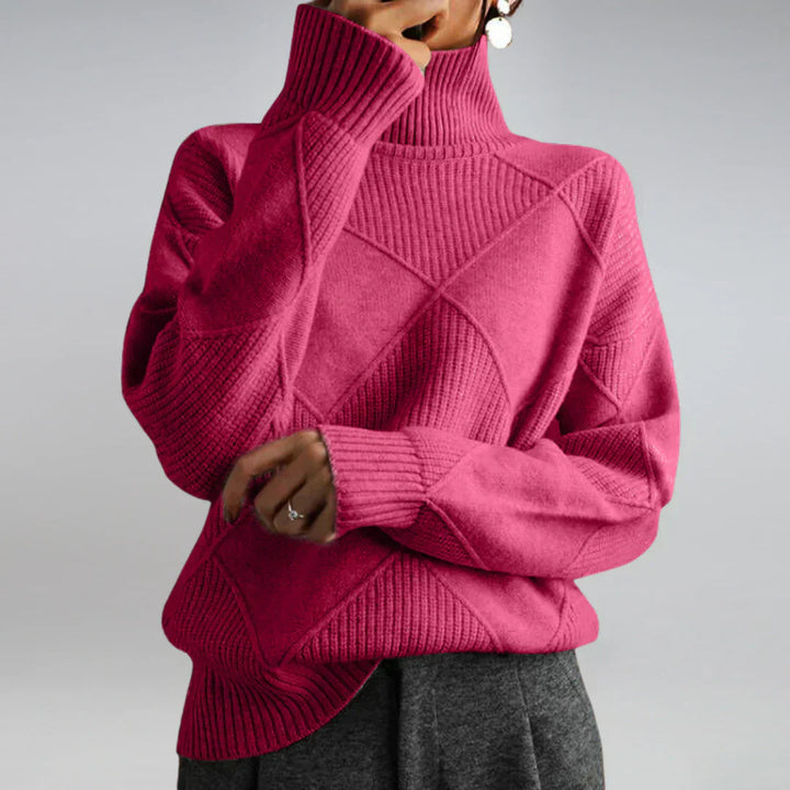 Pull doux femme à col roulé, chandail chaud et confortable, parfait pour les journées froides d'hiver.
