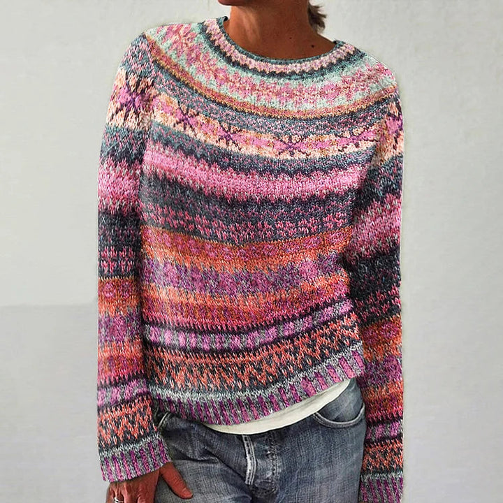 Pull femme Hanna vintage, style ethnique décontracté. Chandail élégant pour mode hiver, confortable et tendance.