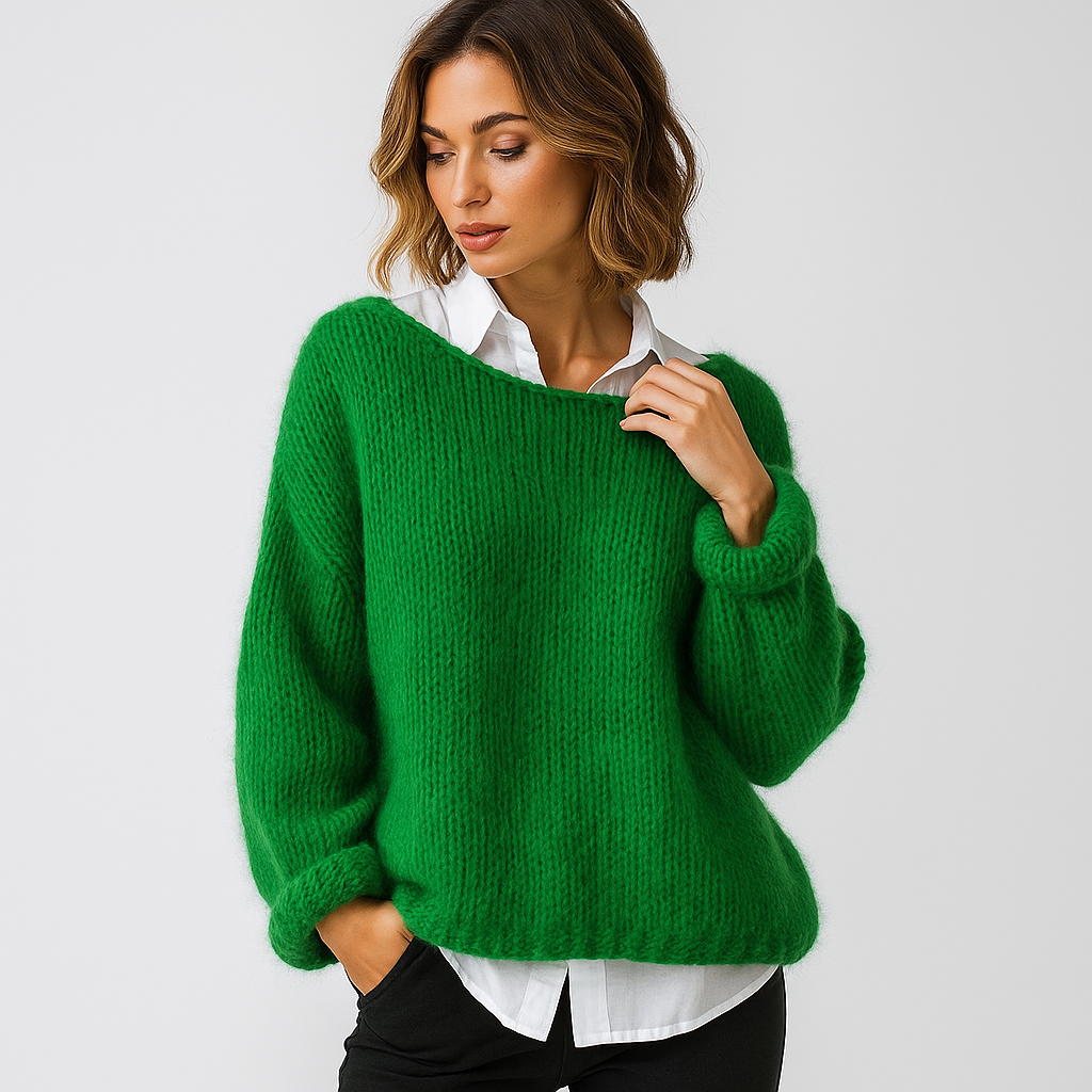 Chandail femme décontracté à col bateau, confortable et polyvalent. Pull doux mode féminine pour tenue quotidienne.