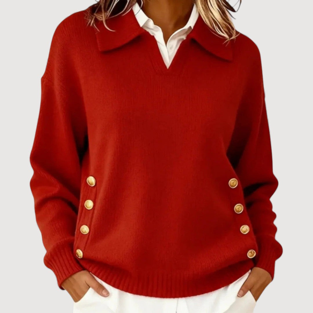 Pull femme classique, col boutonné polyvalent, idéal pour un style chic et confortable en saison froide.