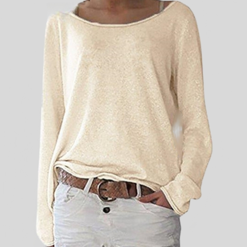 Top femme tendance à épaules dénudées, manches longues. Ce pull chic et léger apporte confort et style féminin moderne.