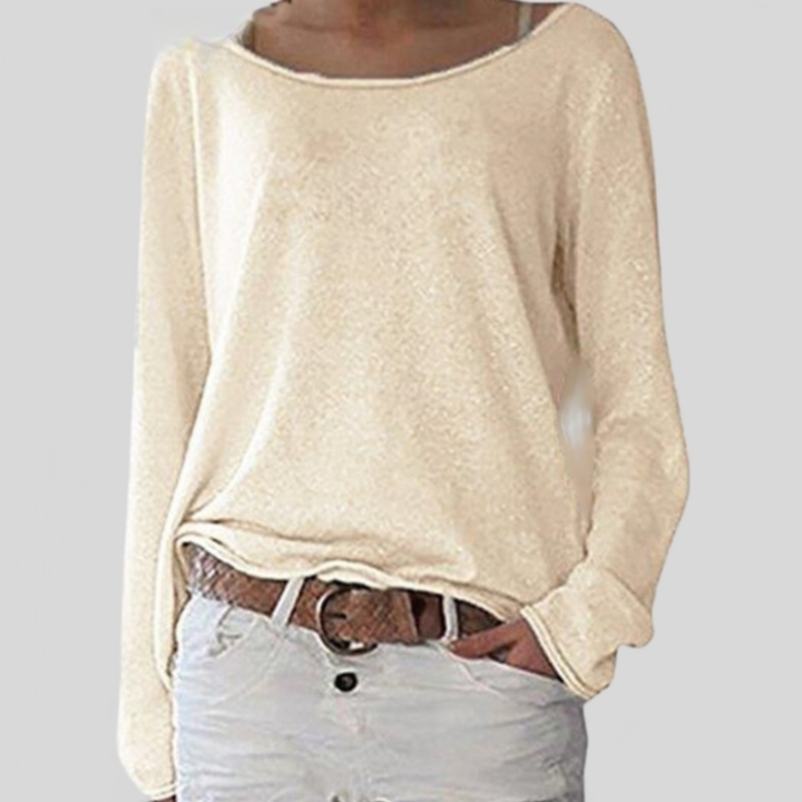 Top femme tendance à épaules dénudées, manches longues. Ce pull chic et léger apporte confort et style féminin moderne.