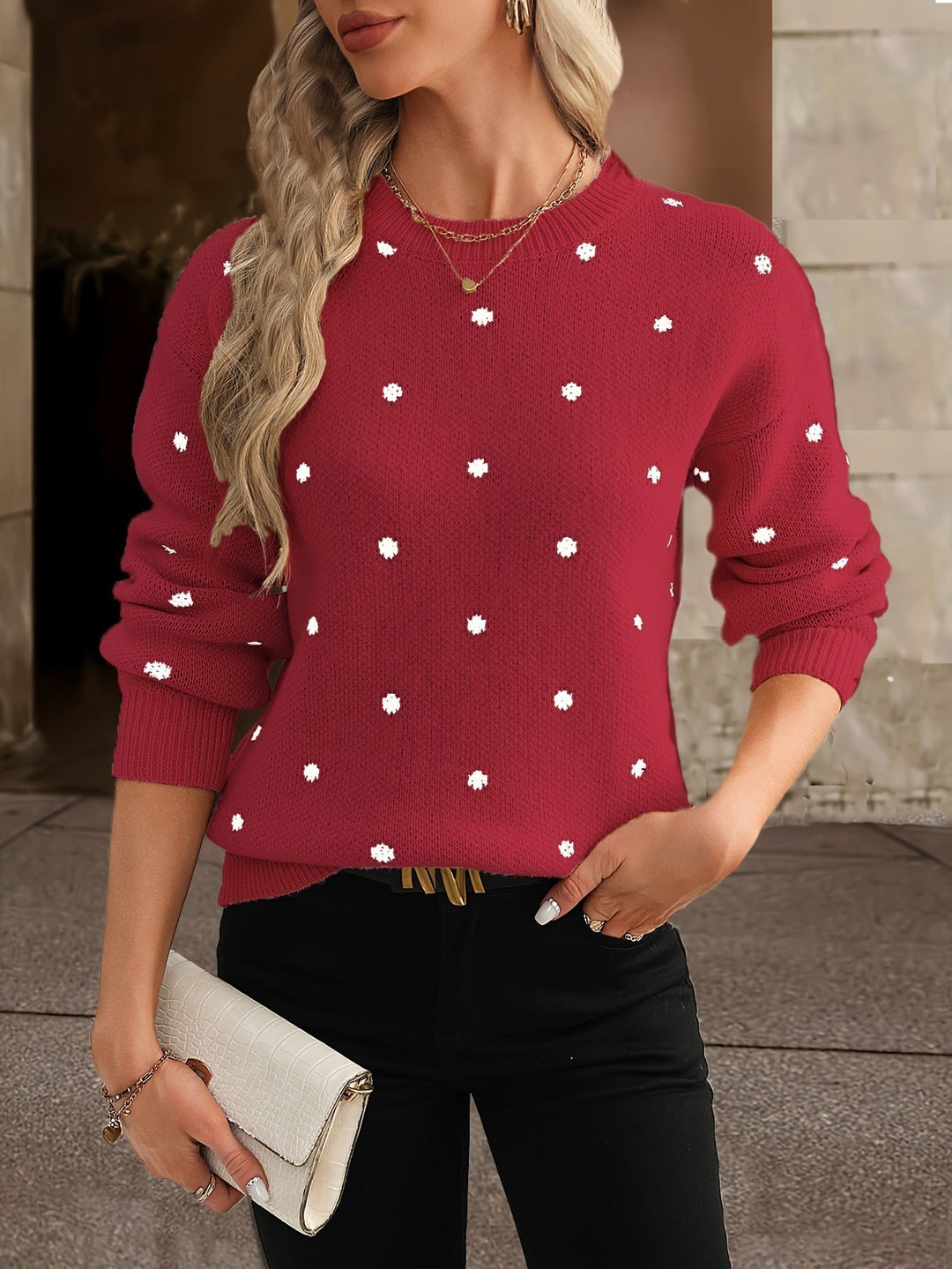 Pull femme à motif pois, doux et chaleureux, un choix élégant pour la saison froide et le confort.