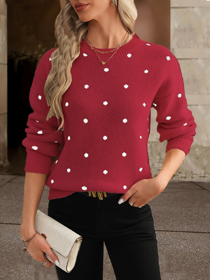 Pull femme à motif pois, doux et chaleureux, un choix élégant pour la saison froide et le confort.