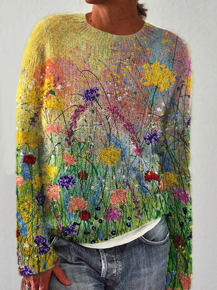 Pull femme, motif floral, doux et élégant.  Cachemire.