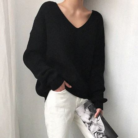 Pull femme oversize à col V tendance, taille unique, style décontracté chic. Confortable pour toutes les silhouettes.